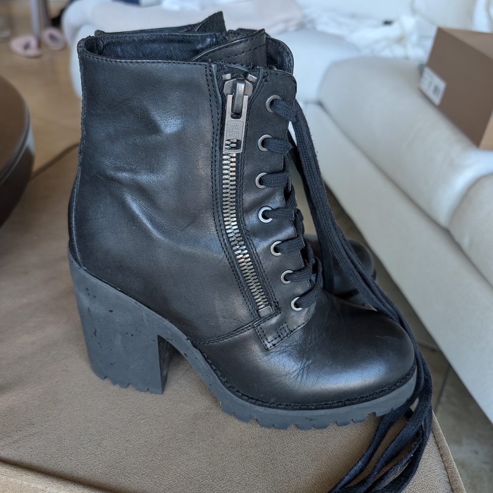 Ash Charcoal Lace Up Leather Boots